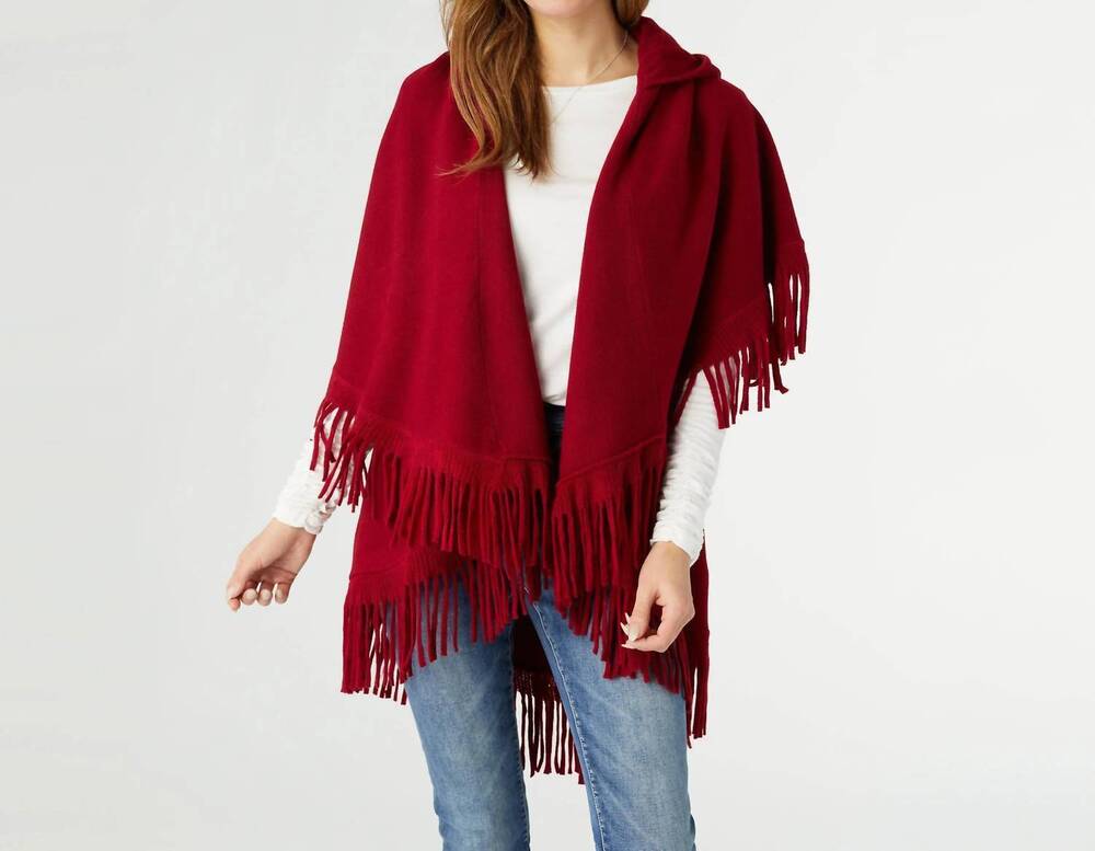 NEW COCO + CARMEN ezra fringe capelet vest with hood in red